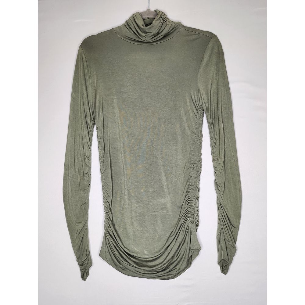 Soft Surroundings Great Shape Beautiful Olive Green Ruched Sides Turtleneck XS